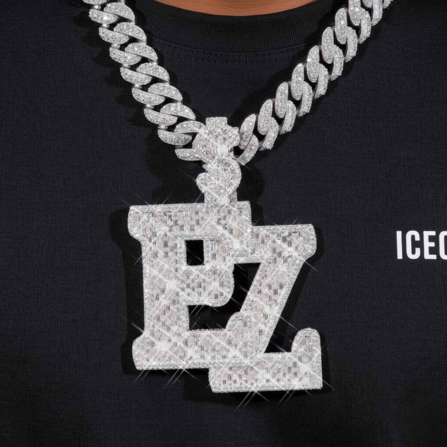 Custom Moissanite "EZ" Pendant 14K Gold - Image 2