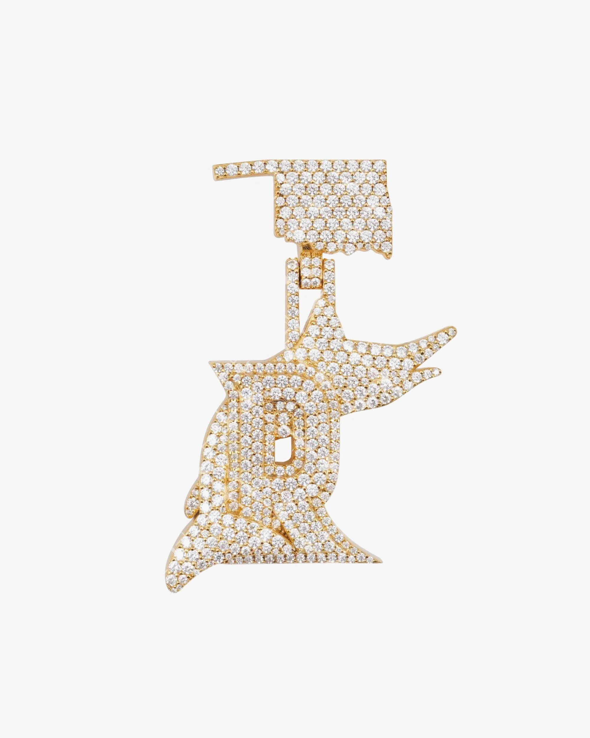 Custom Moissanite "OKLAHOMA R" Letter Pendant 14K Gold