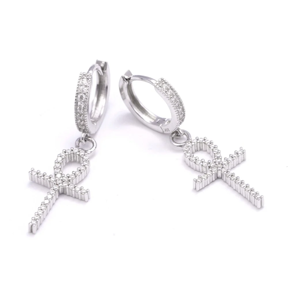 Drop Ankh Moissanite Earrings 14K Gold - Image 4