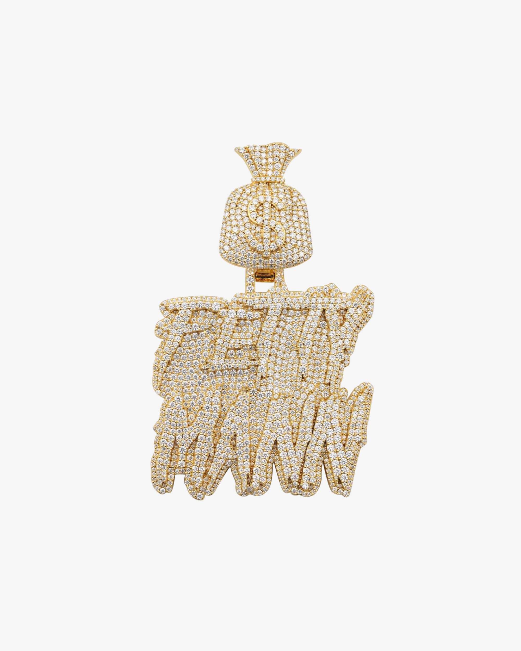 "FETTY MANN" Custom Name Moissanite Pendant 14K Gold