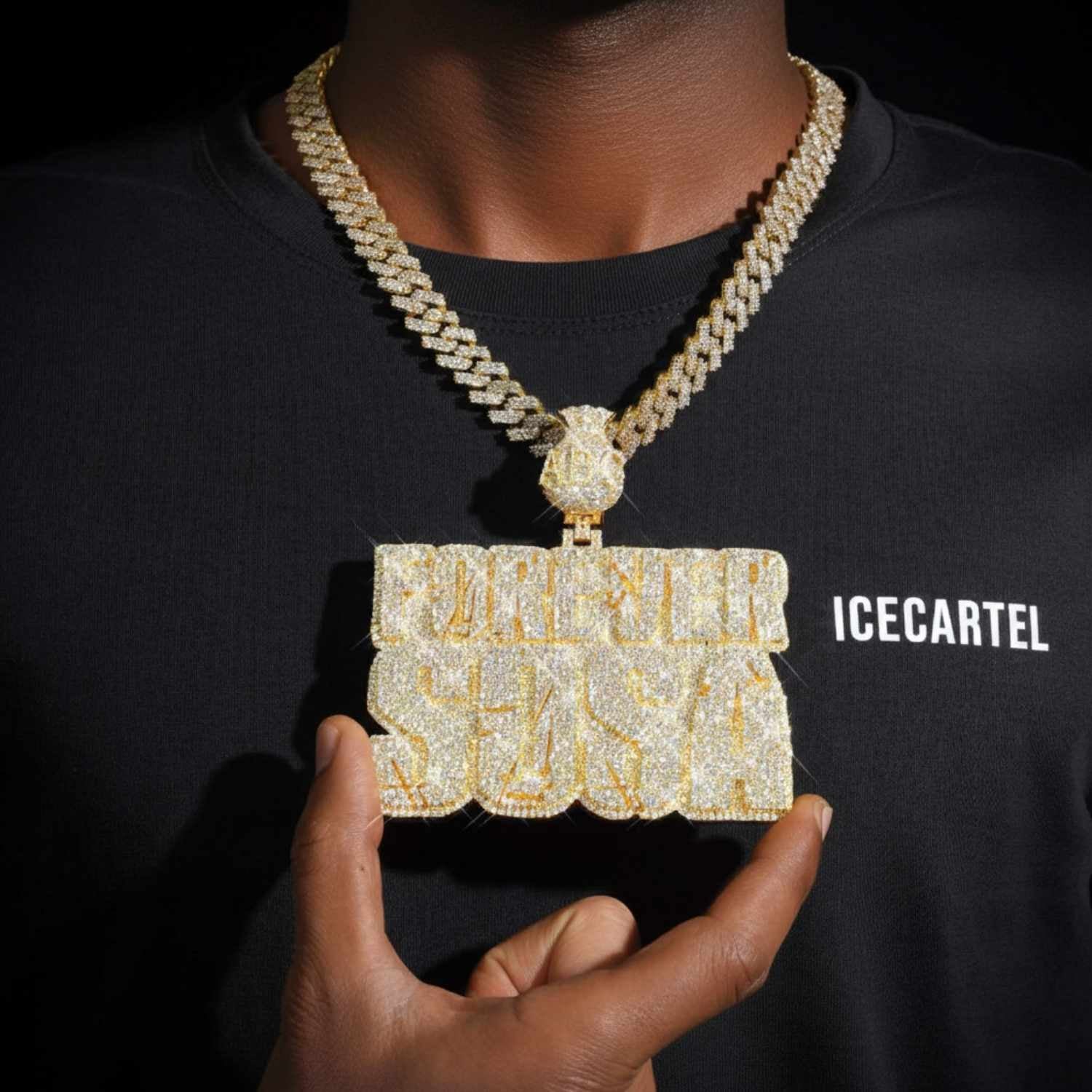 "FOREVER SOSA" Custom Moissanite Name Pendant 14K Gold - Image 2