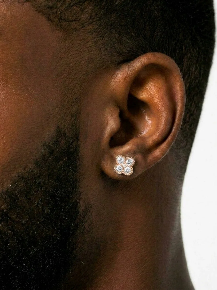 Four Leaf Moissanite Pointer Earrings 14K Gold - Image 6