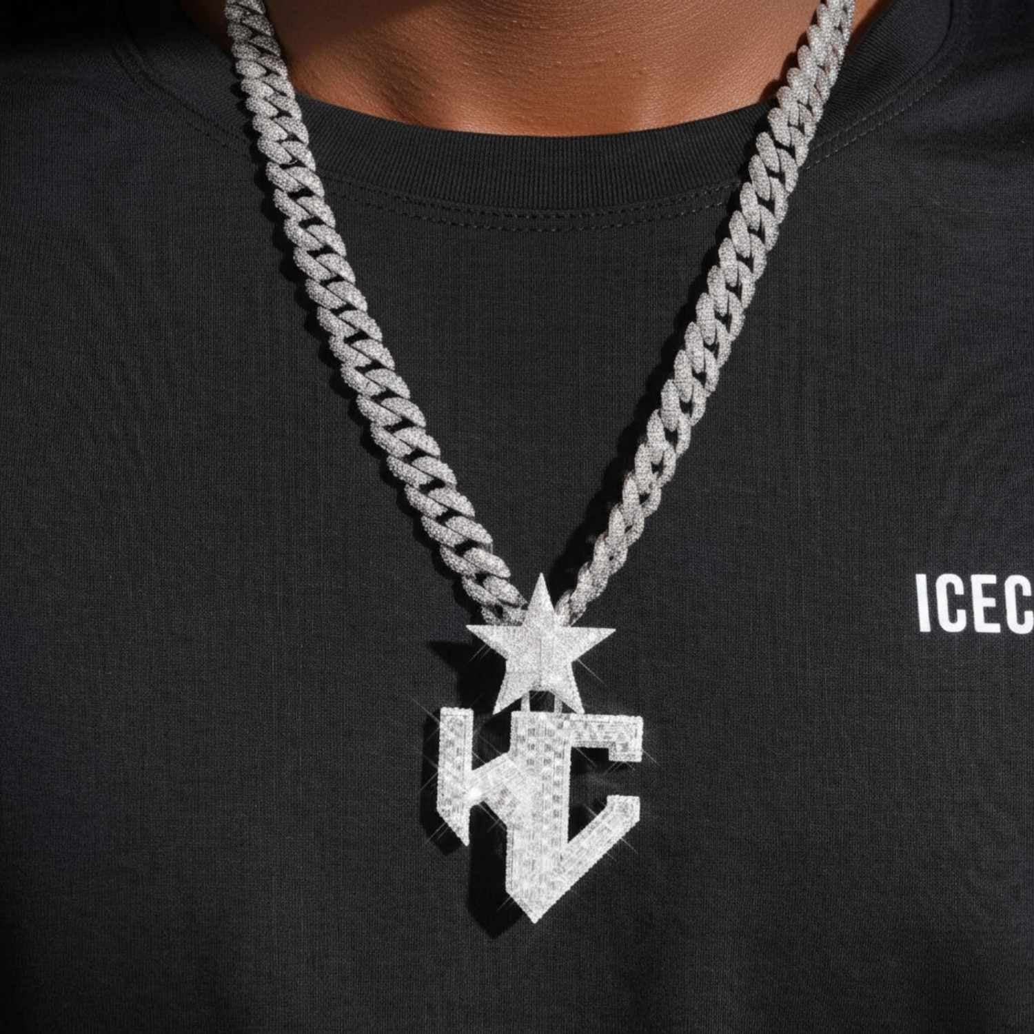 "HC" Custom Moissanite Name Pendant 14K Gold - Image 2