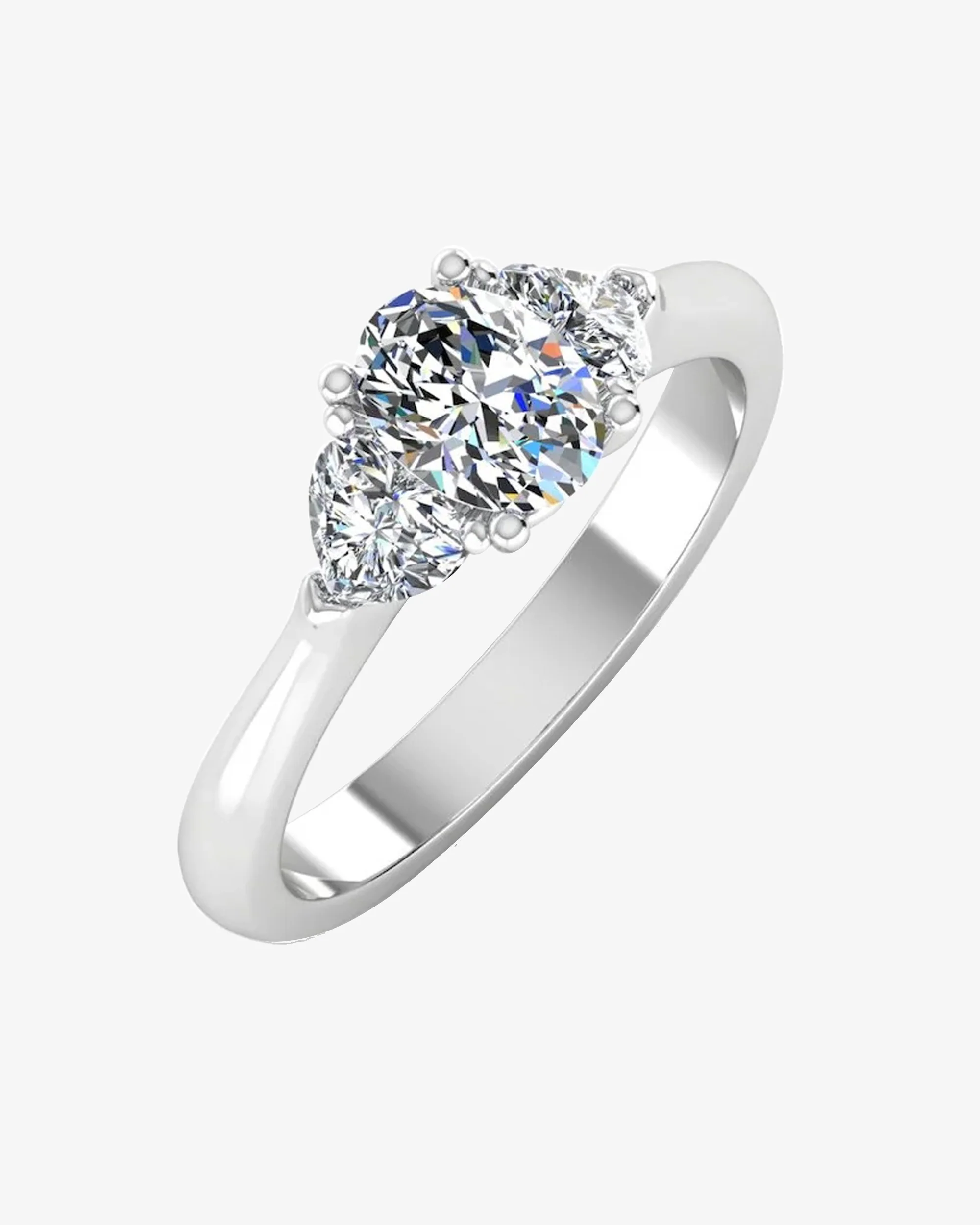 Heart Crown Three-Stone Oval Moissanite Engagement Ring