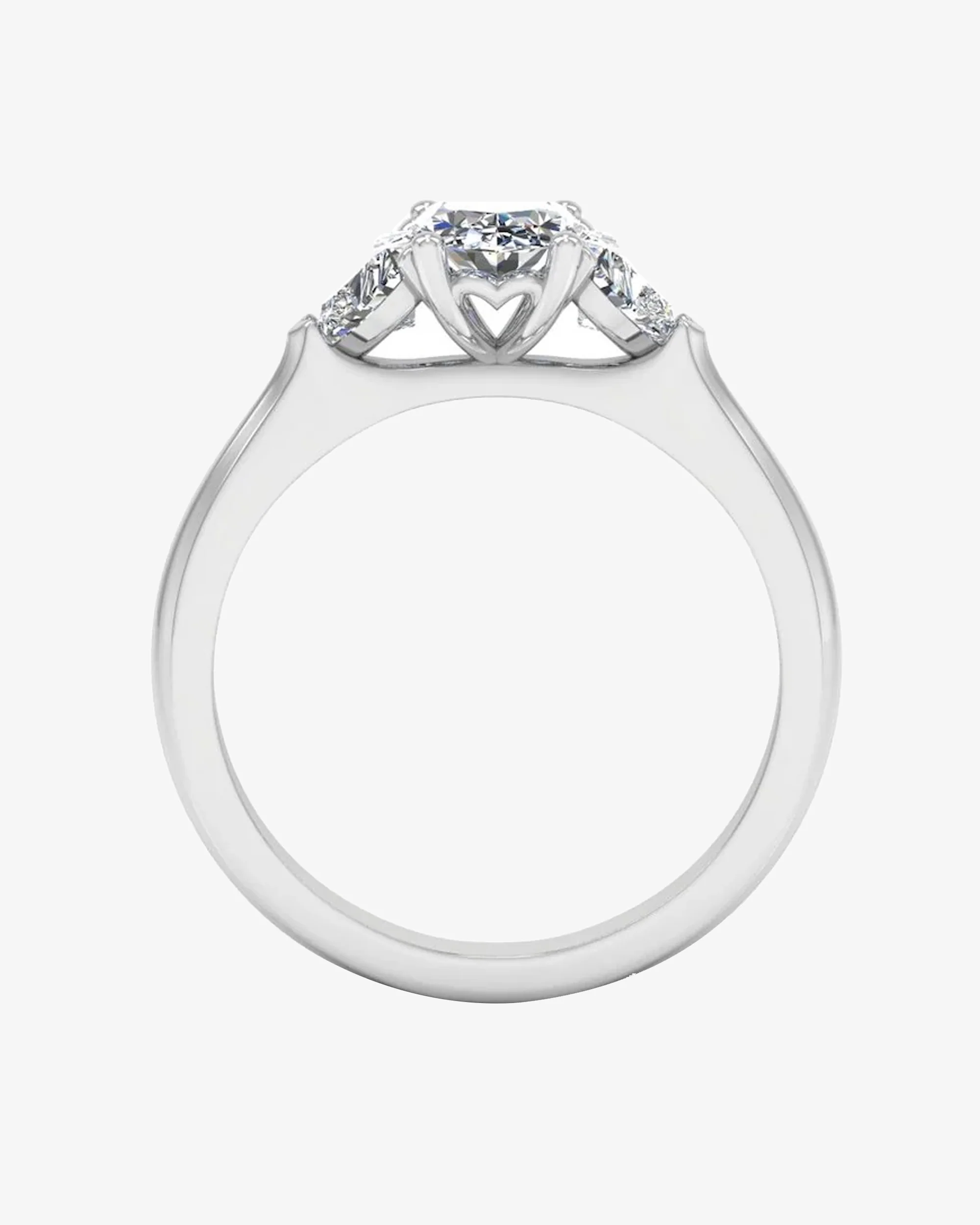 Heart Crown Three-Stone Oval Moissanite Engagement Ring - Image 6