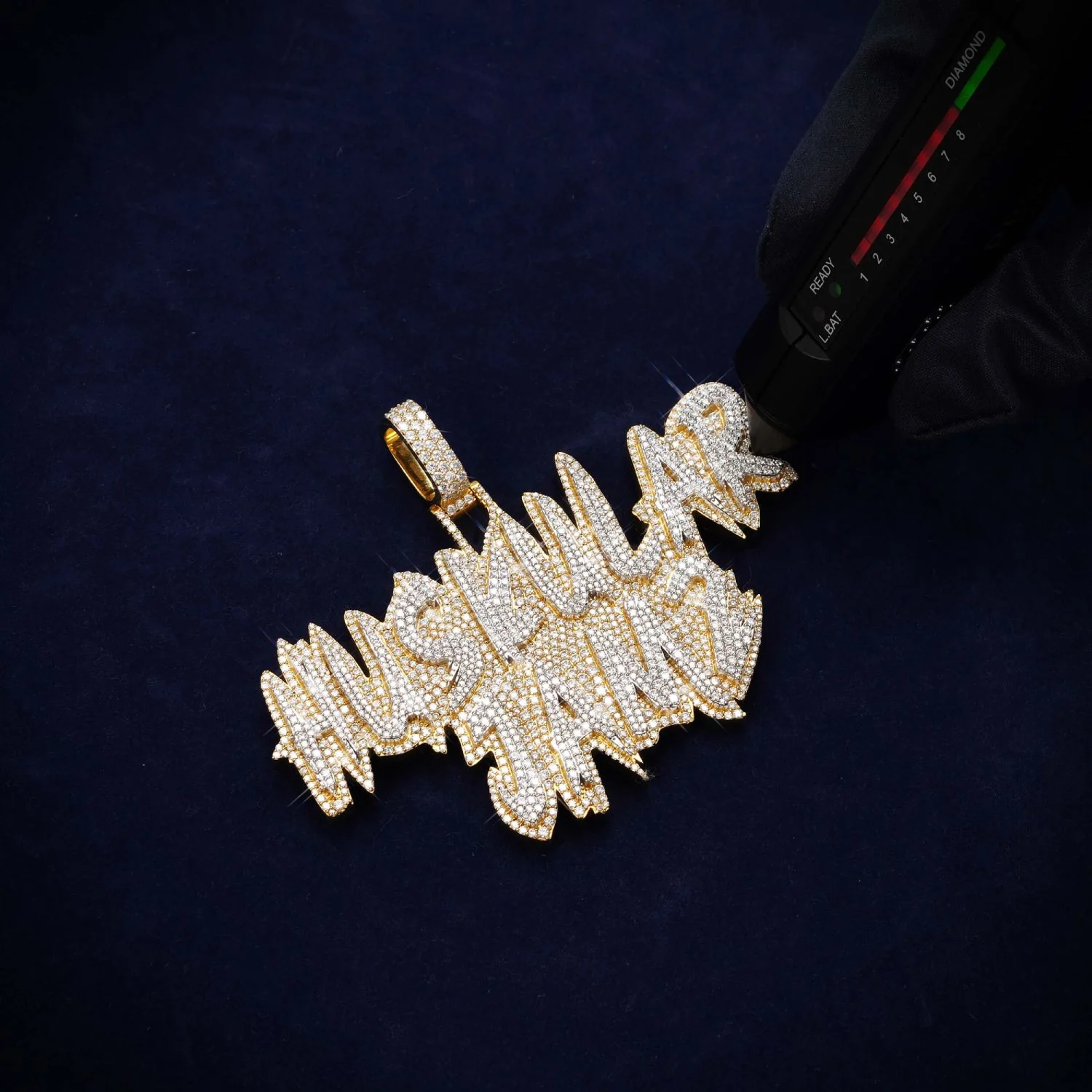 "HUSKULAR JAMZ" Custom Moissanite Name Pendant 14K Gold - Image 4