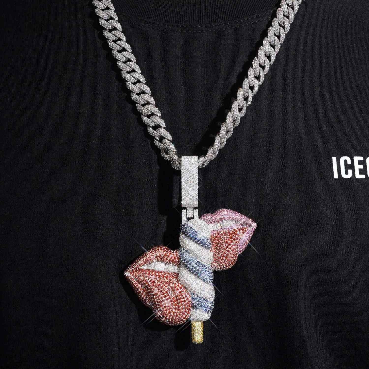 "ICECREAM LICK" Custom Moissanite Logo Pendant 14K Gold - Image 2