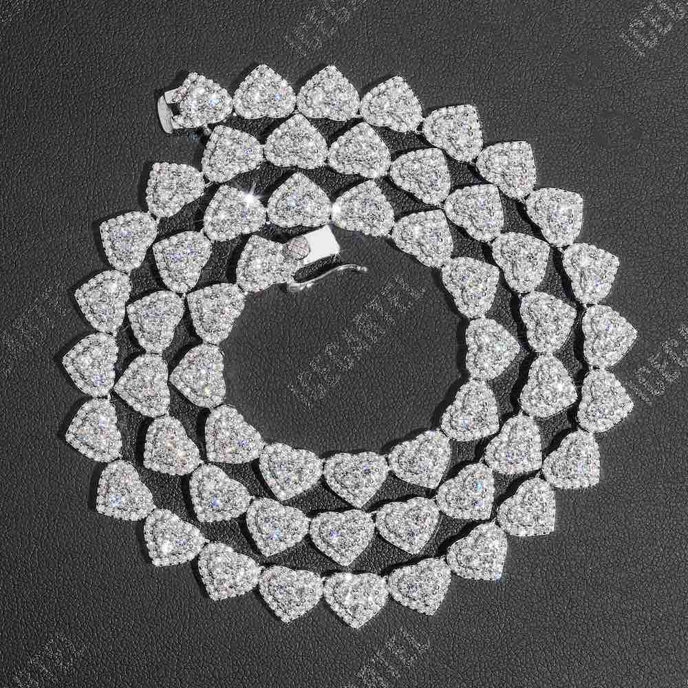 8.5MM Iced Out Cluster Heart Chain 14K Gold - Image 13