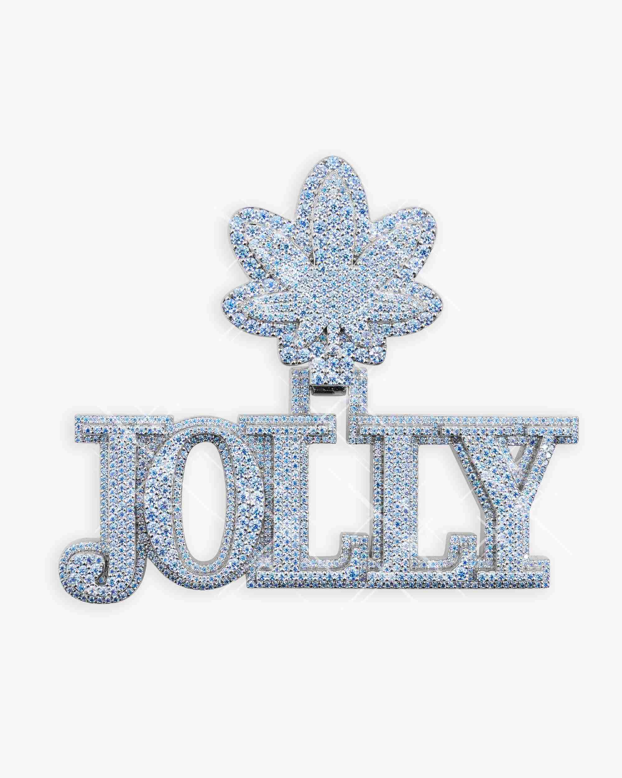 "JOLLY" Custom Name Blue Moissanite Pendant 14K Gold