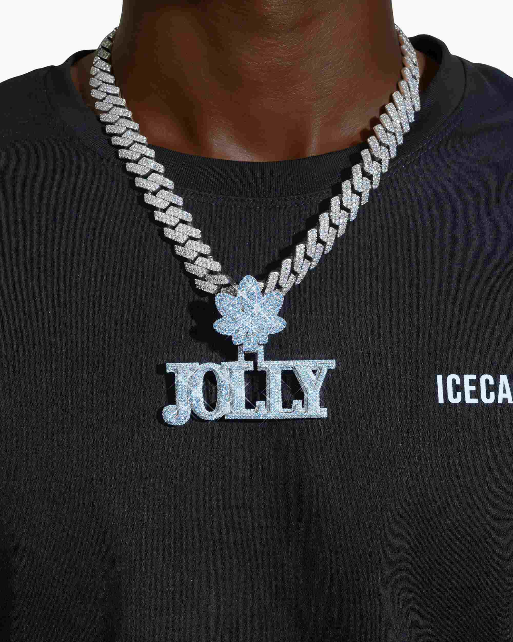 "JOLLY" Custom Name Blue Moissanite Pendant 14K Gold - Image 2