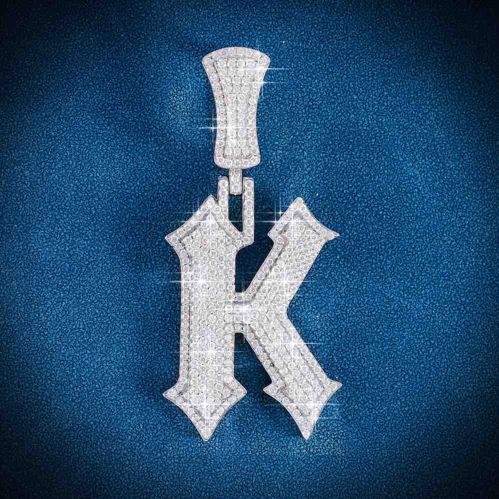 Moissanite "K" Letter Pendant 14K Gold - Image 5
