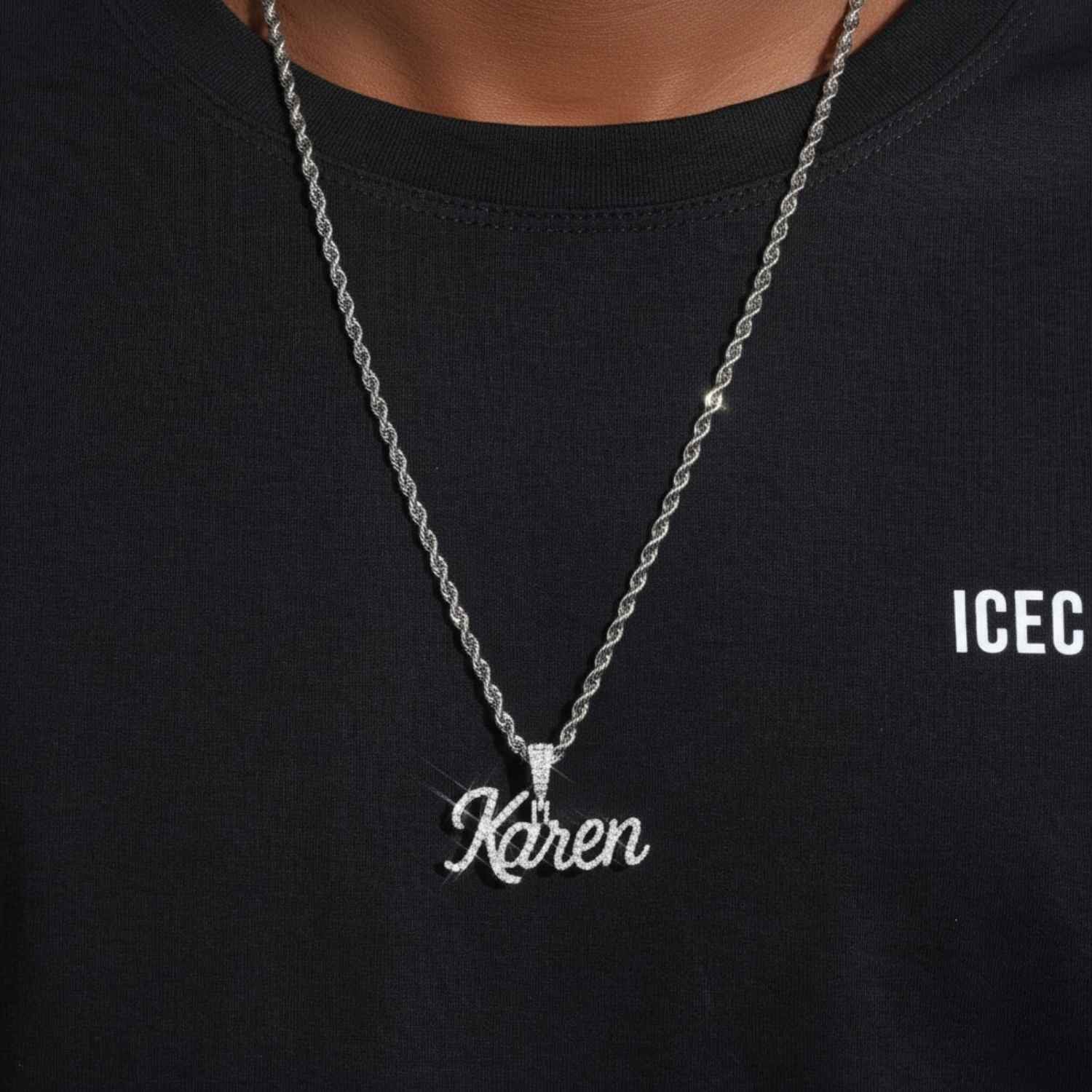 "KAREN" Moissanite Custom Name Pendant 14K Gold - Image 2