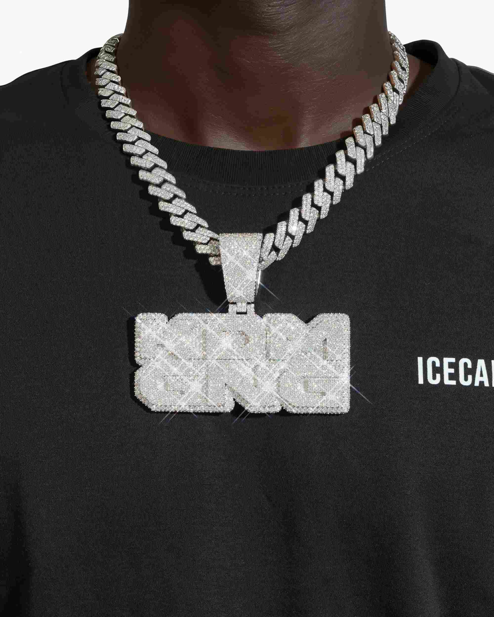 "KDM GNG" Custom Moissanite Name Pendant 14K Gold - Image 2