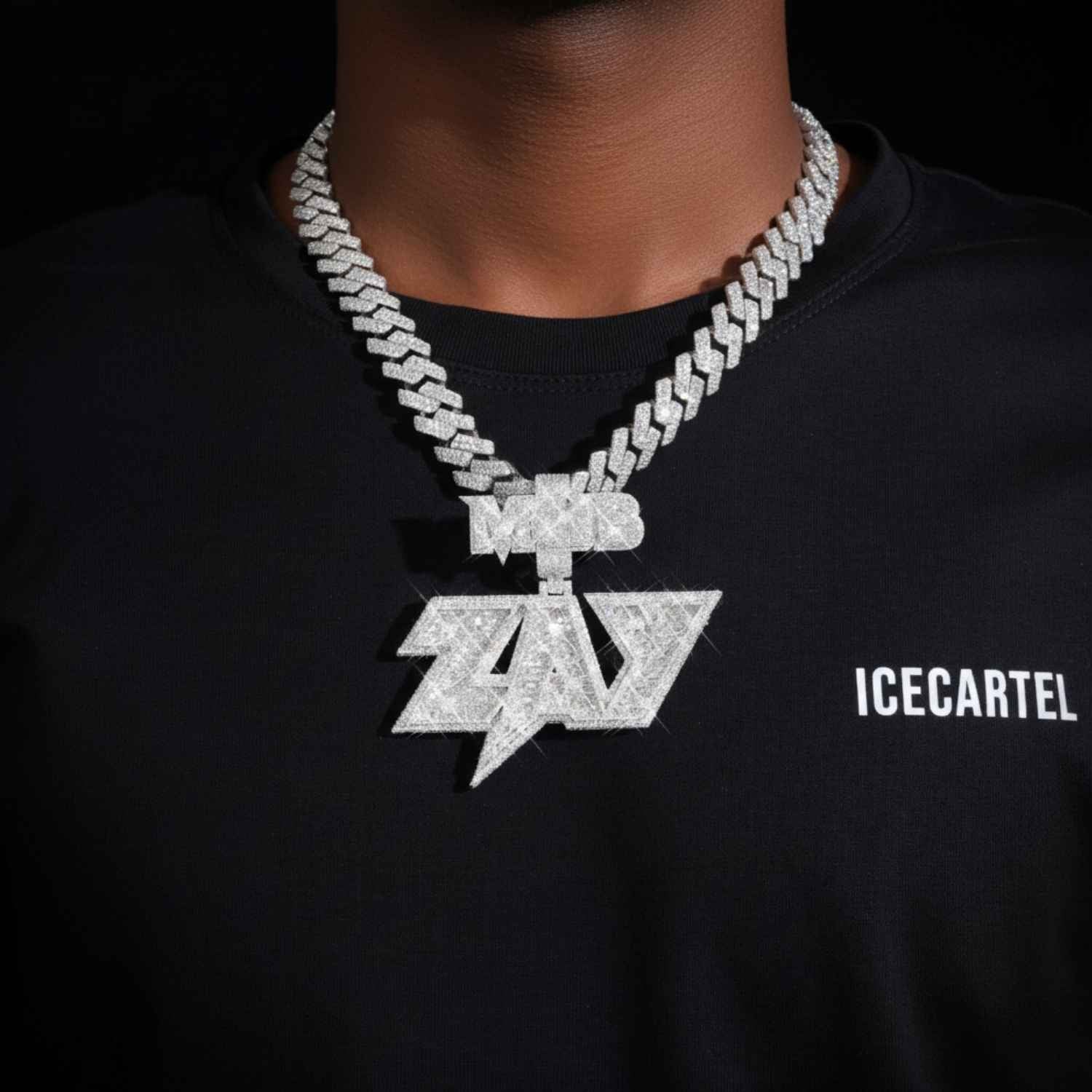 "MCLB ZAY" Custom Moissanite Name Pendant 14K Gold - Image 2