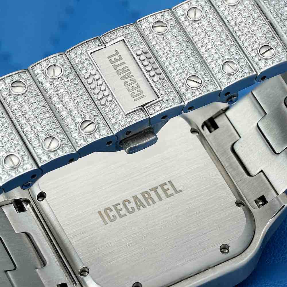 Men's VVS Moissanite Watch | 42MM | 16CT Bust Down | 14K White Gold - Image 10