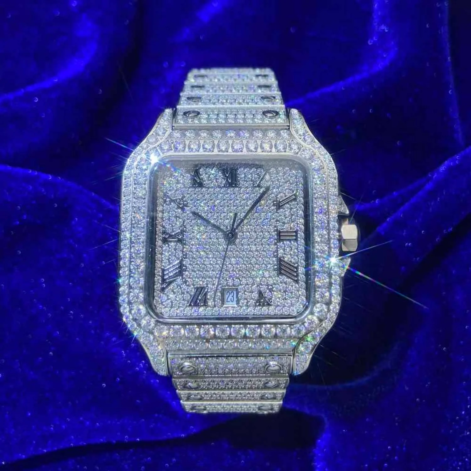 Men's VVS Moissanite Watch | 42MM | 16CT Bust Down | 14K White Gold - Image 11