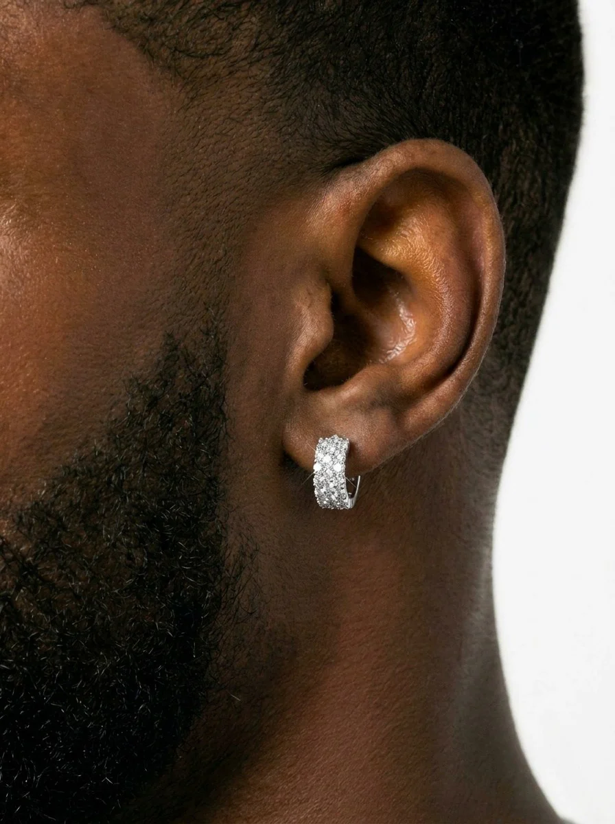 Moissanite 3-Row Hoop Earrings 14K Gold - Image 3