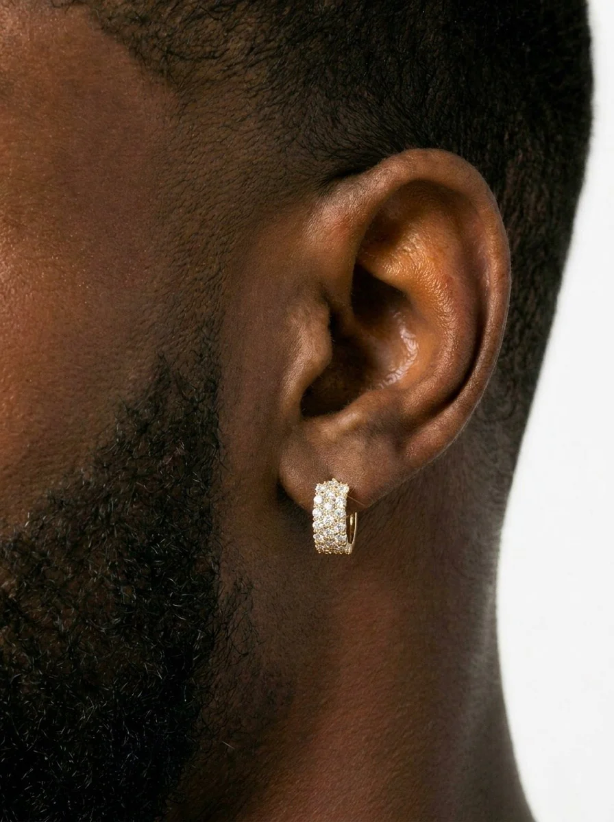 Moissanite 3-Row Hoop Earrings 14K Gold - Image 4