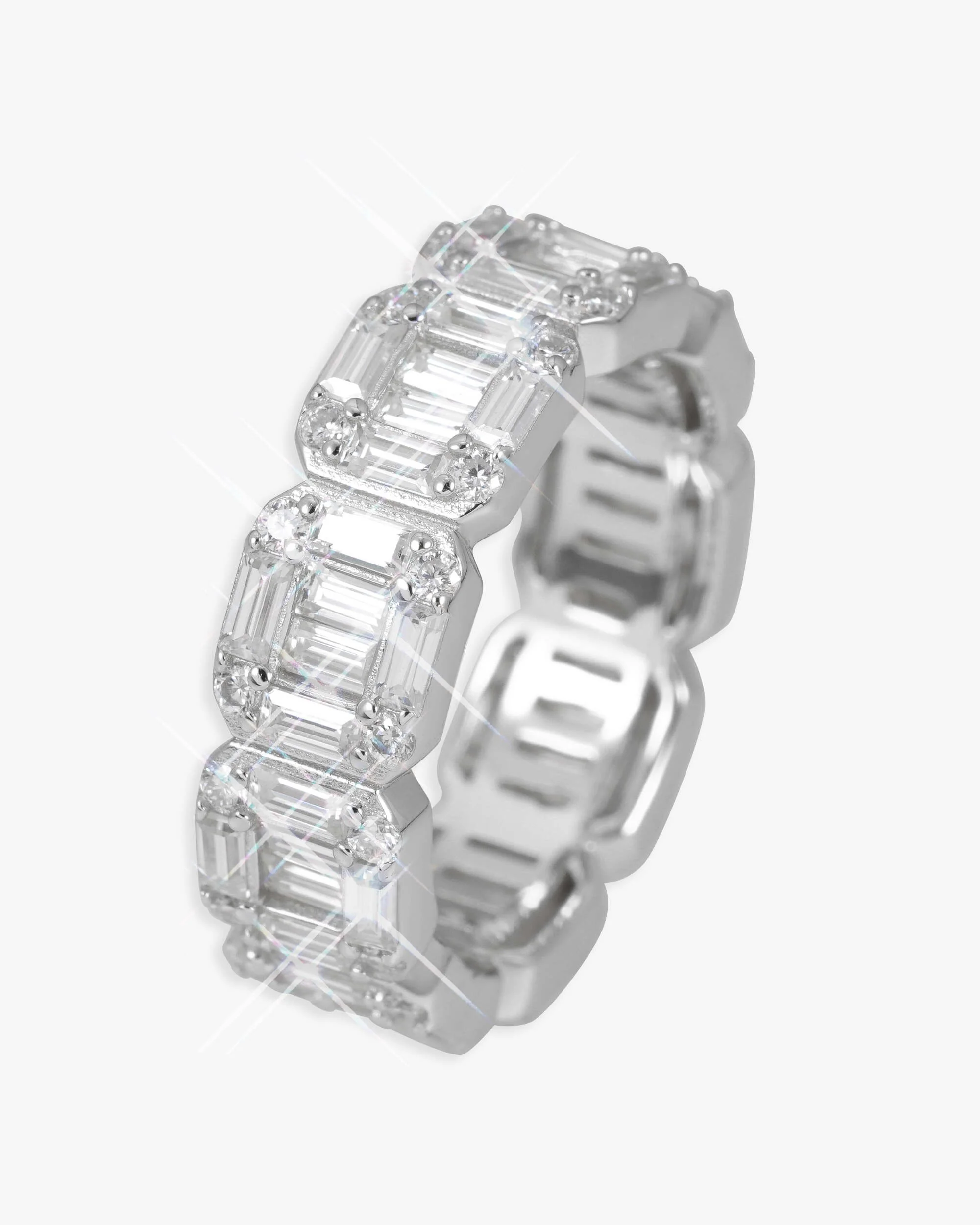 Moissanite 3-Row Baguette Band Ring 14K Gold - Image 5