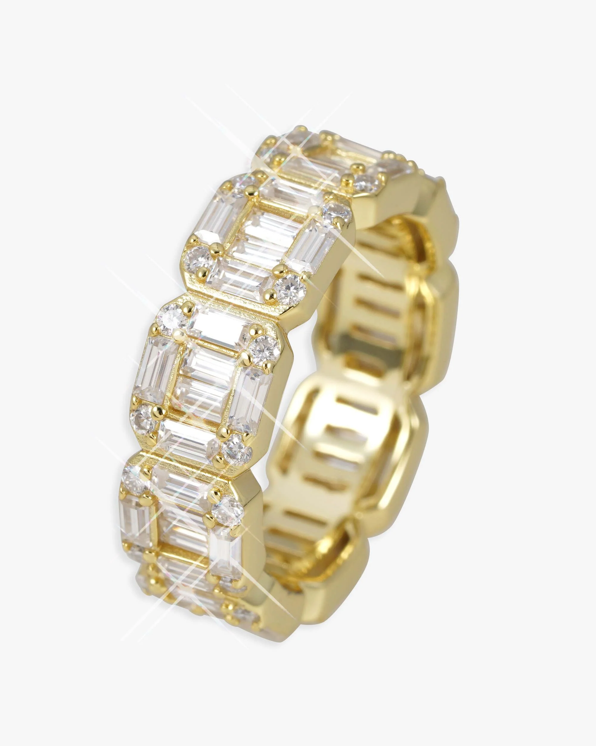 Moissanite 3-Row Baguette Band Ring 14K Gold - Image 6