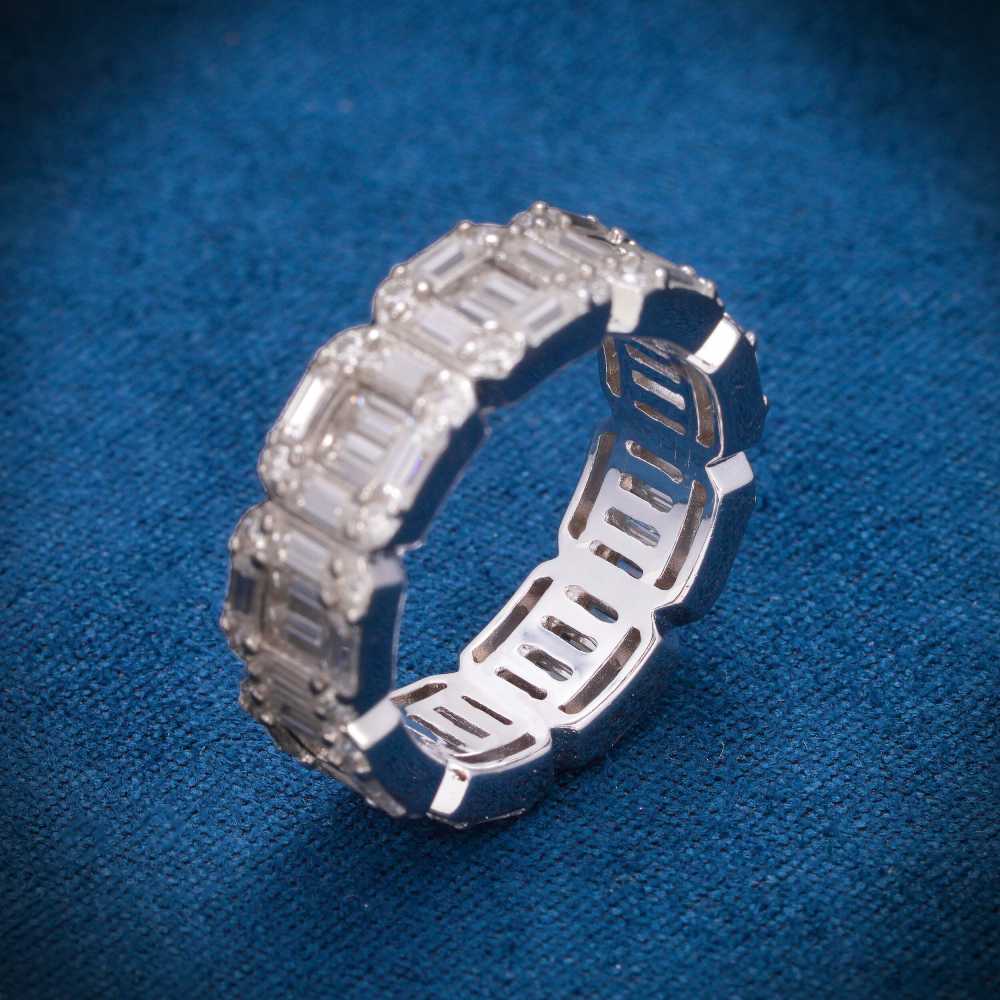 Moissanite 3-Row Baguette Band Ring 14K Gold - Image 9