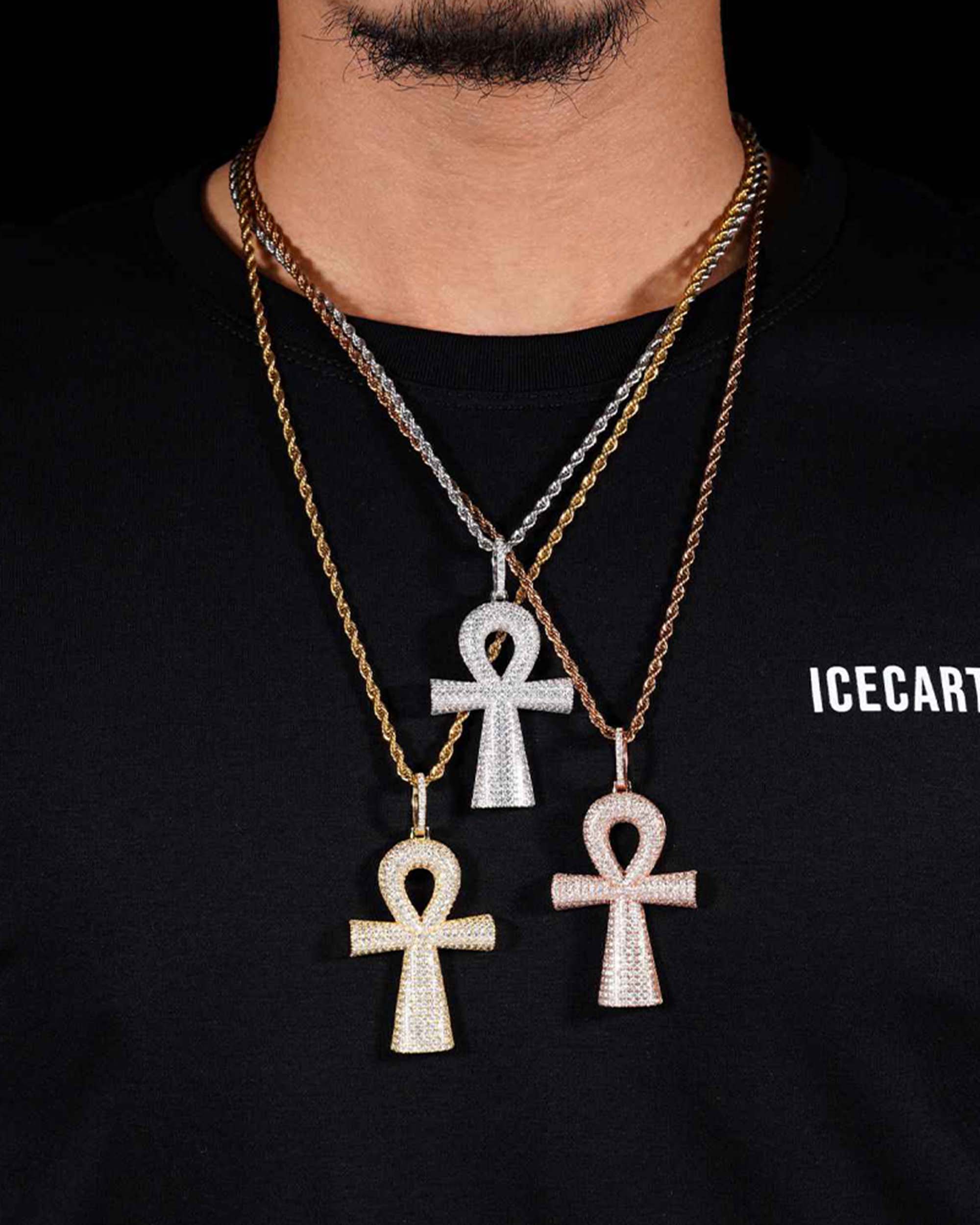 Moissanite Ankh Pendant 14K Gold - Image 3