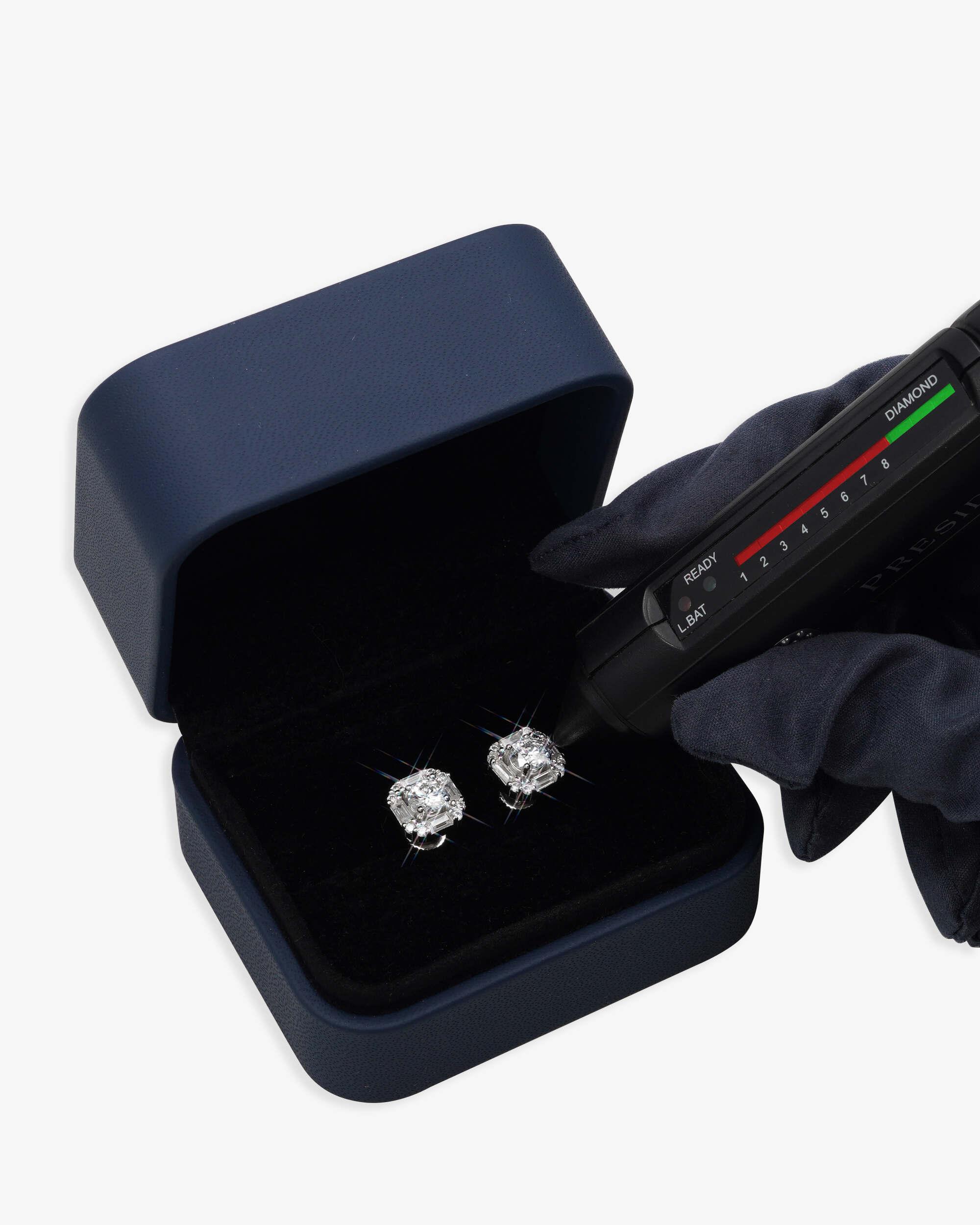 Moissanite Baguette Halo Stud Earrings 14K Gold - Image 5