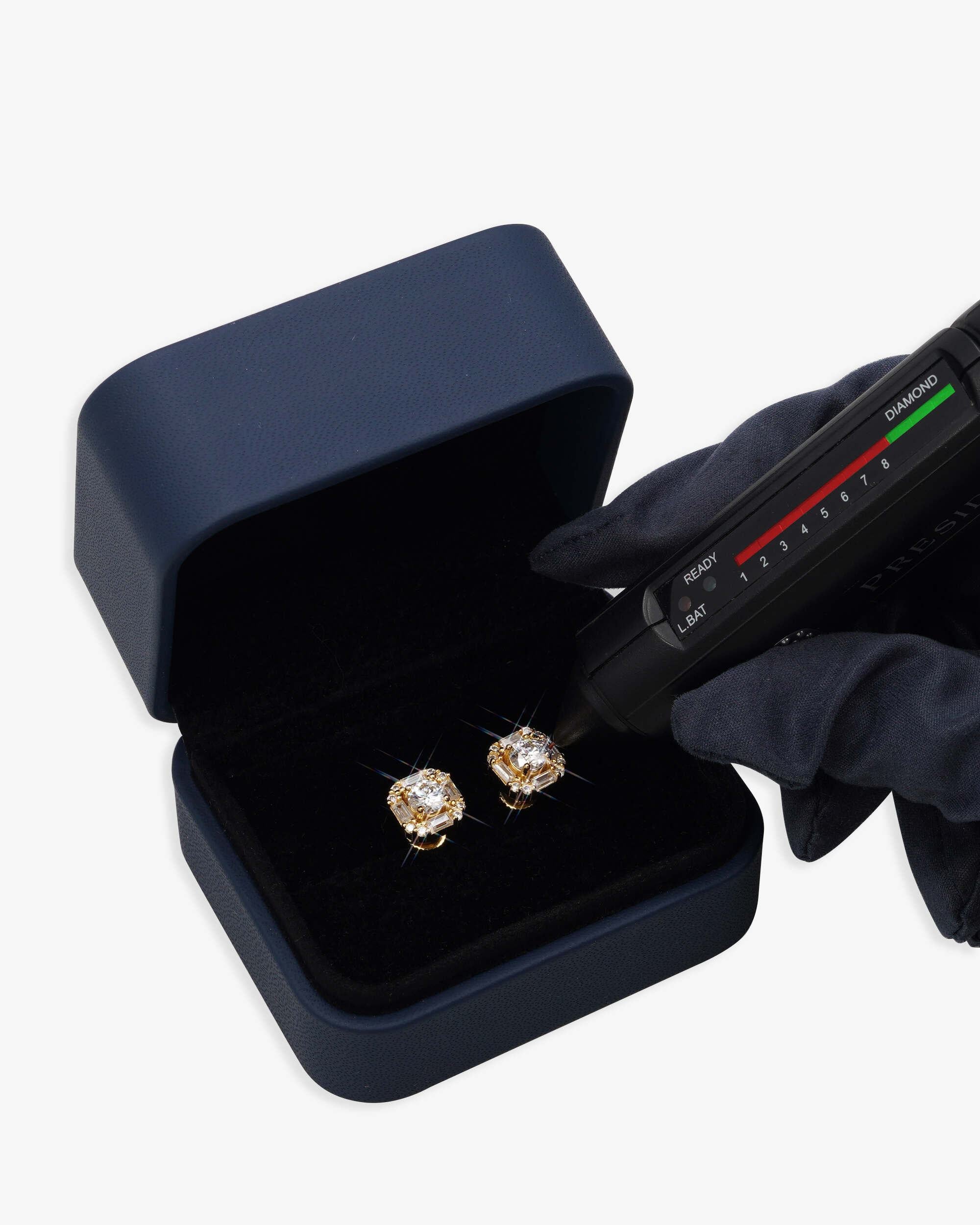 Moissanite Baguette Halo Stud Earrings 14K Gold - Image 6