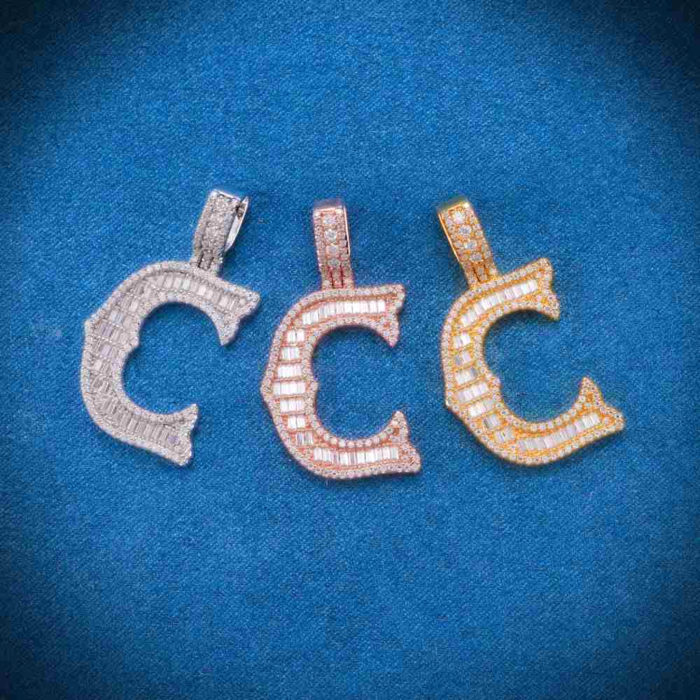 Moissanite Baguette Letter "C" Pendant - Image 5