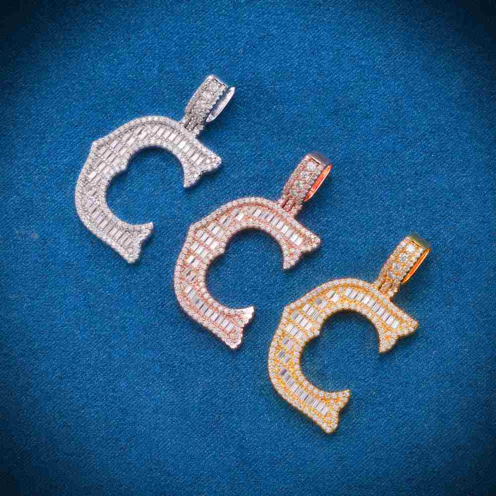 Moissanite Baguette Letter "C" Pendant - Image 6
