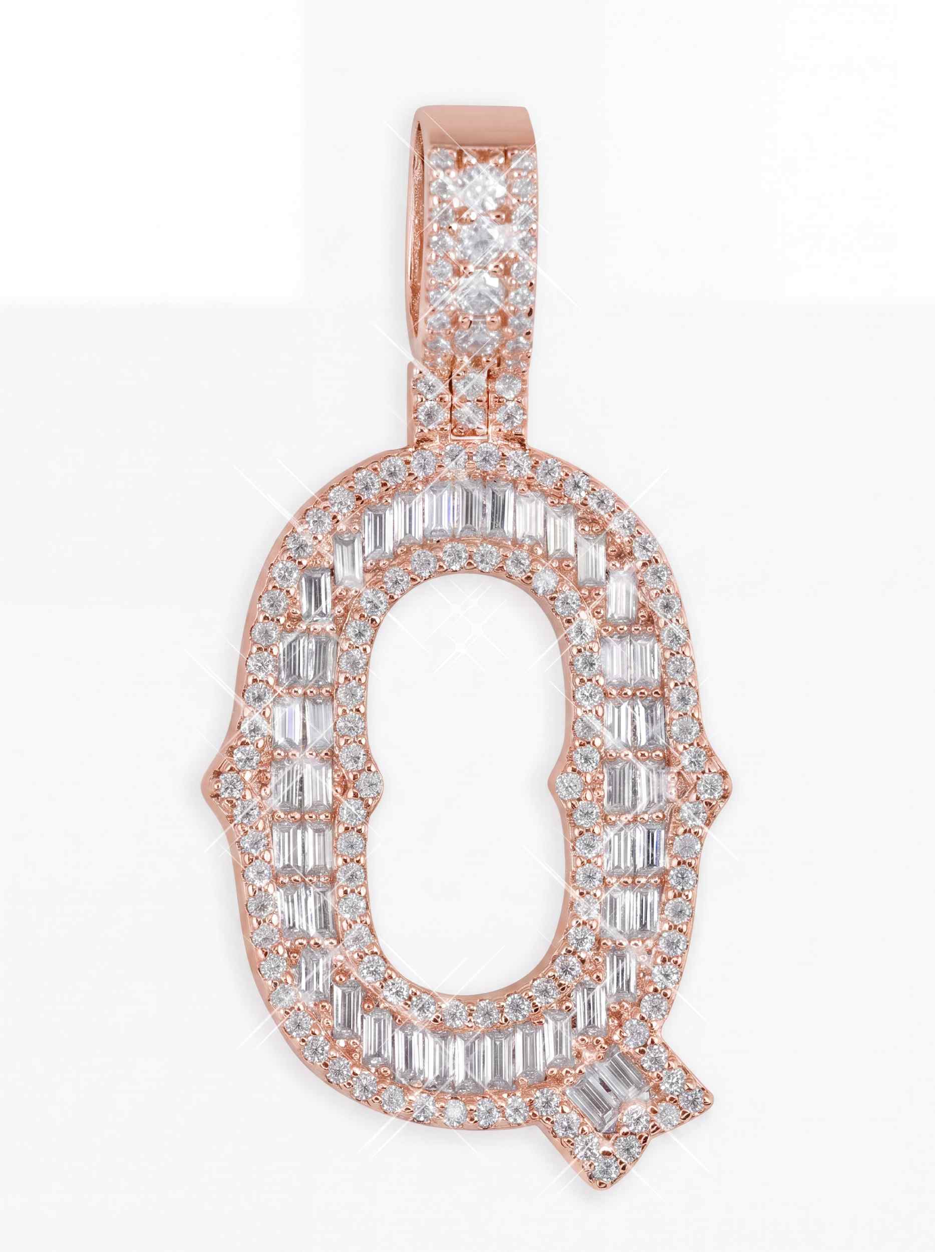 Moissanite Baguette Letter "Q" Pendant - Image 11