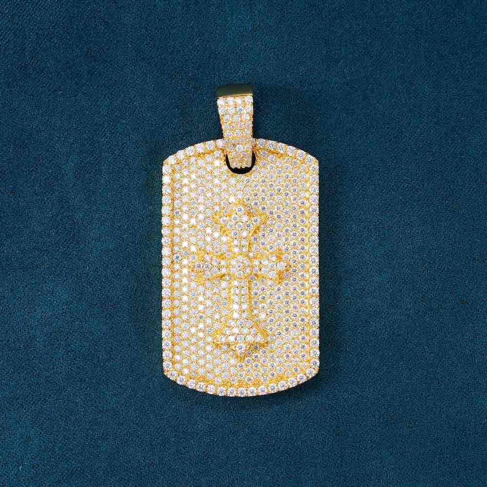 Moissanite Dog Tag Cross Pendant 14K Gold - Image 9