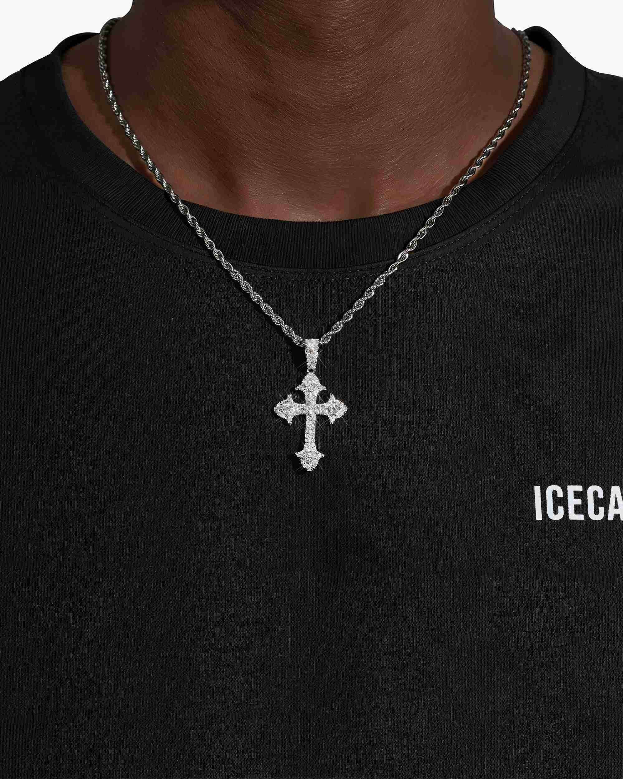 Moissanite Fleur Cross Pendant 14K Gold - Image 2