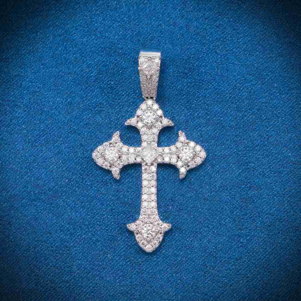 Moissanite Fleur Cross Pendant 14K Gold - Image 5