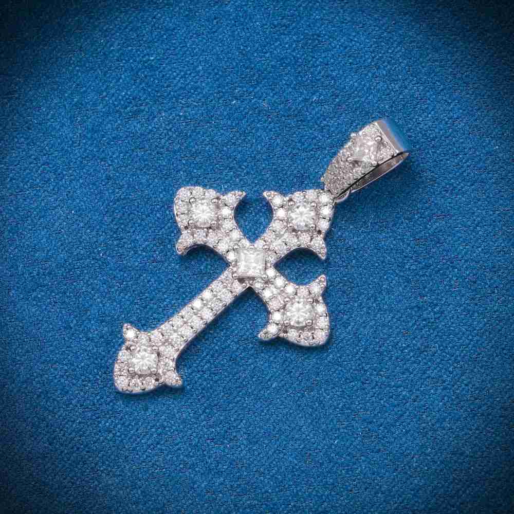 Moissanite Fleur Cross Pendant 14K Gold - Image 6