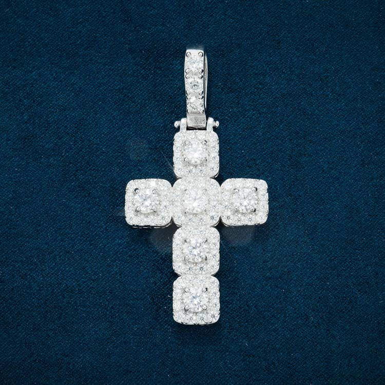Moissanite Halo Cross Pendant 14K Gold - Image 5