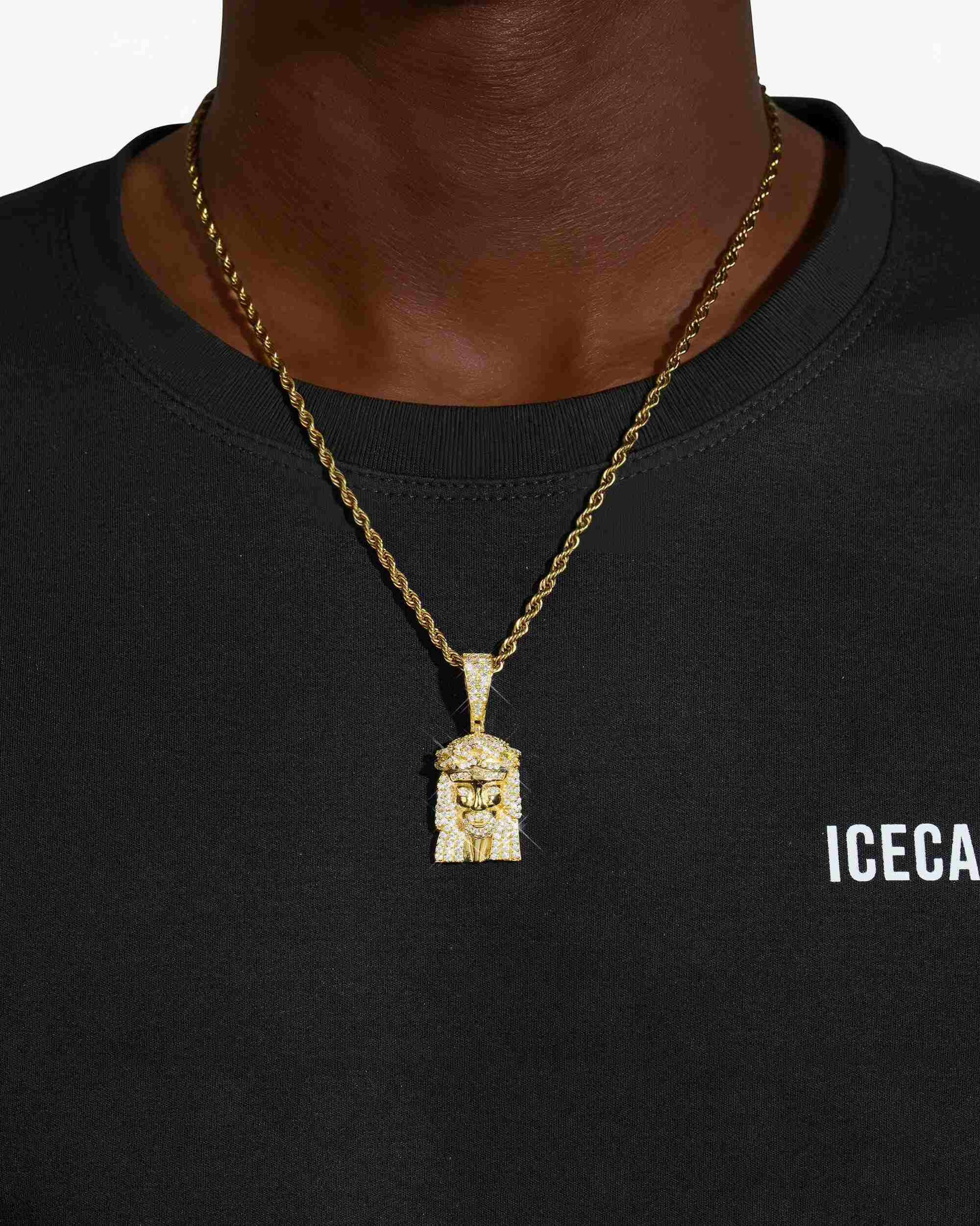 Moissanite Hollow Back Mini Jesus Pendant 14K Gold - Image 6