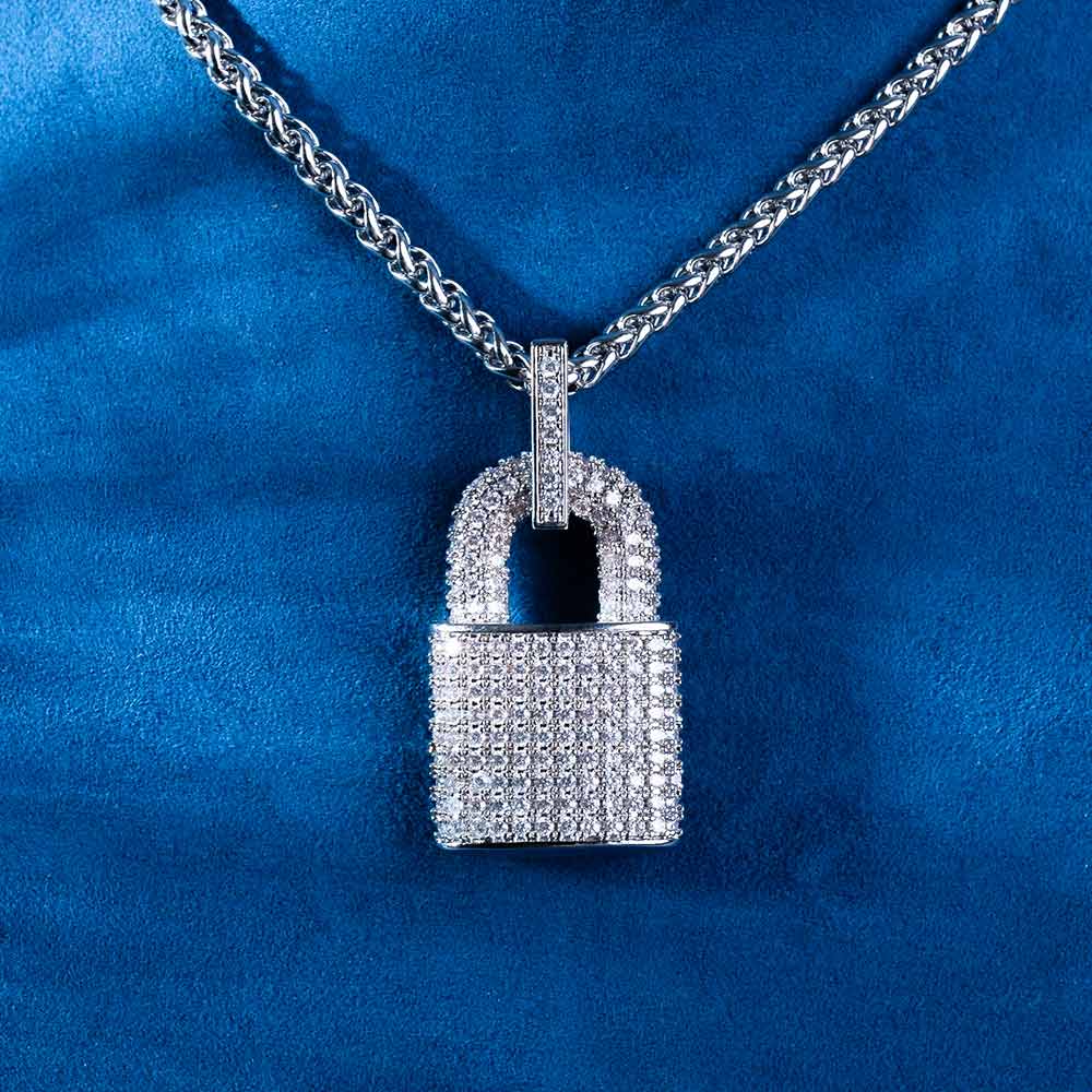 Moissanite Padlock Pendant 14K Gold - Image 10