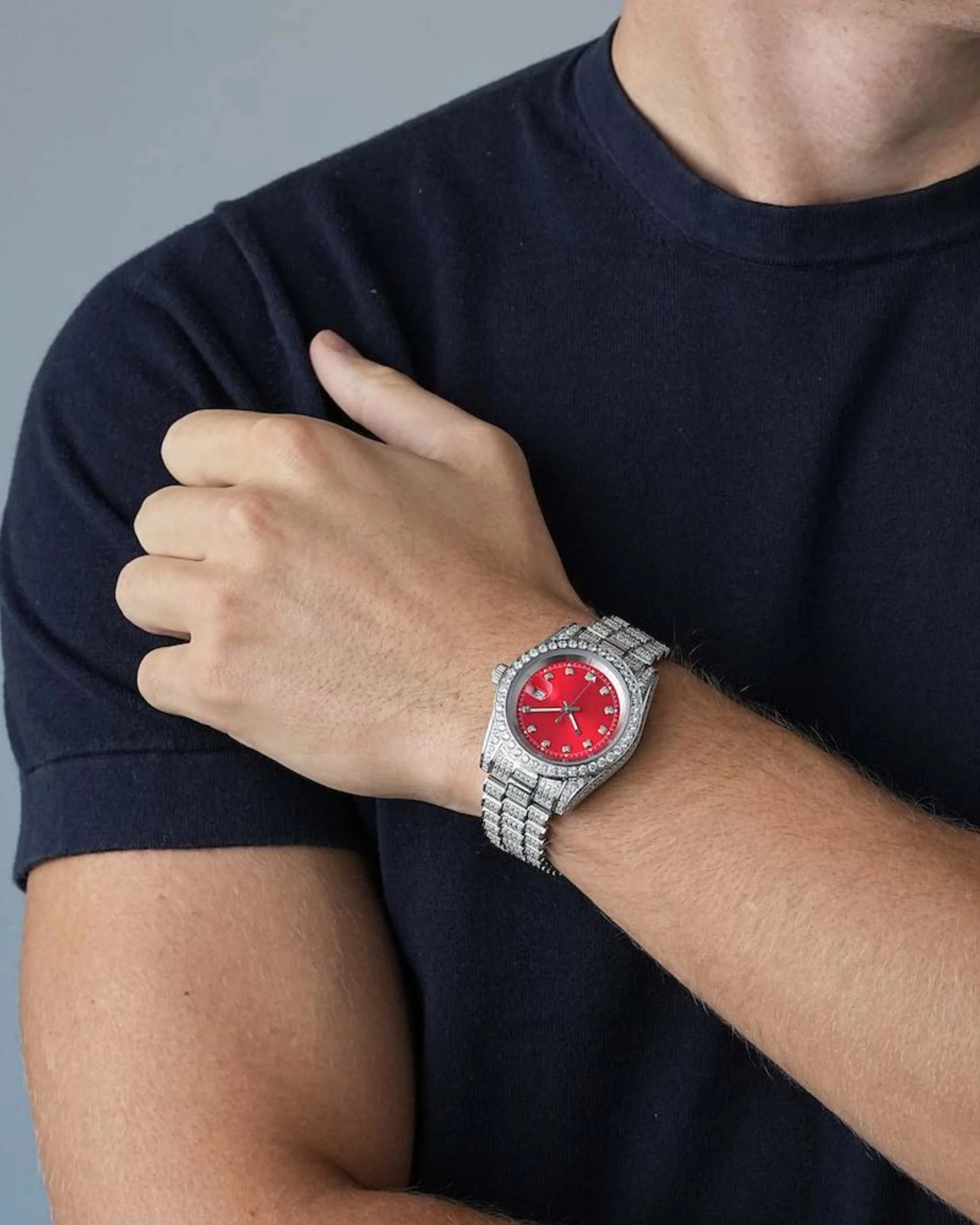 Moissanite Presidential Watch | Red Face | 41MM | 13.3CT Iced Out | 14K White Gold - Image 3