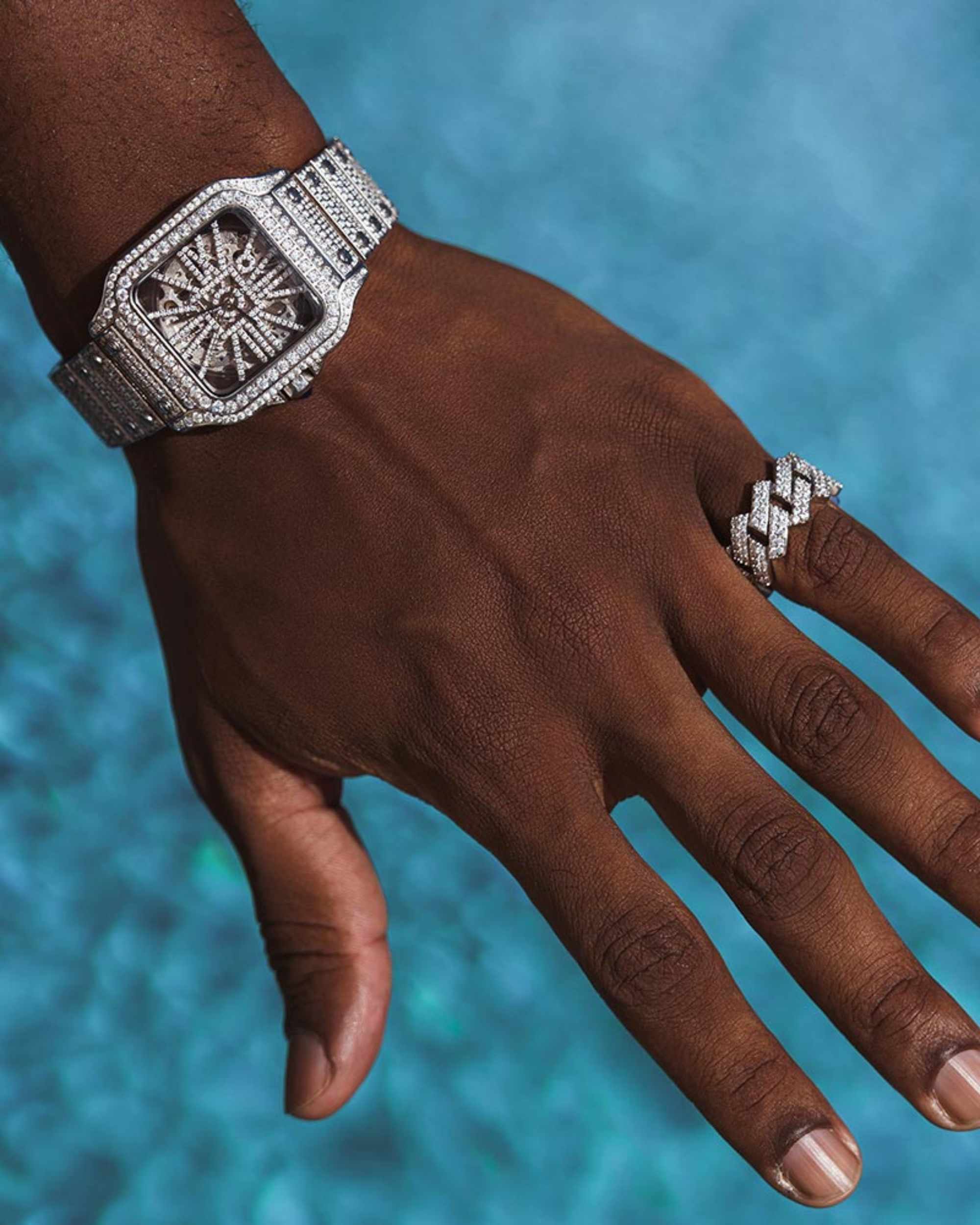 Moissanite Skeleton Watch | 42MM | 14K White Gold | 14.1CT Bust Down - Image 5