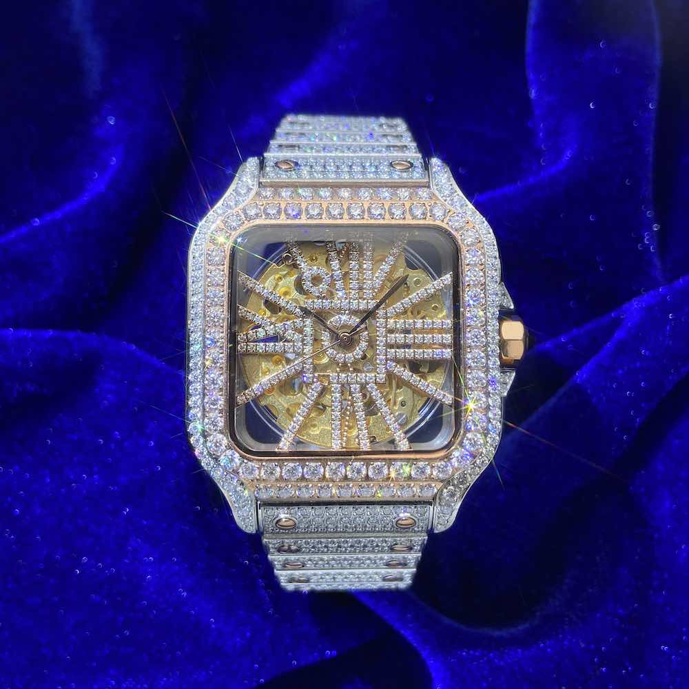 Moissanite Skeleton Watch | 42MM | 14K Rose Gold | 14.1CT Bust Down - Image 4