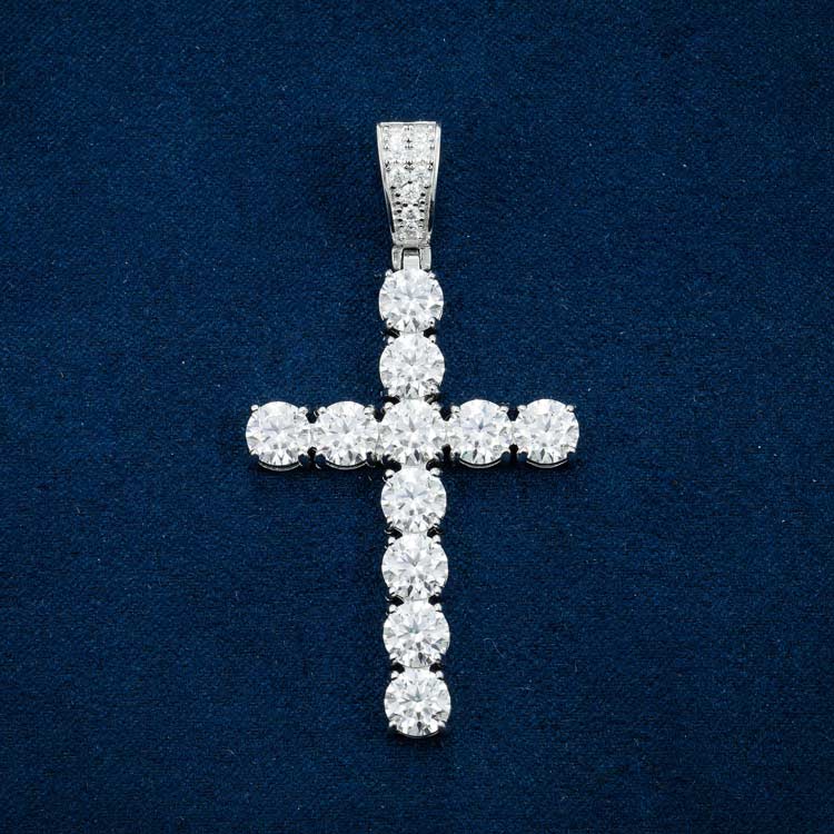 Moissanite Solitaire Cross Pendant 14K Gold - Image 5