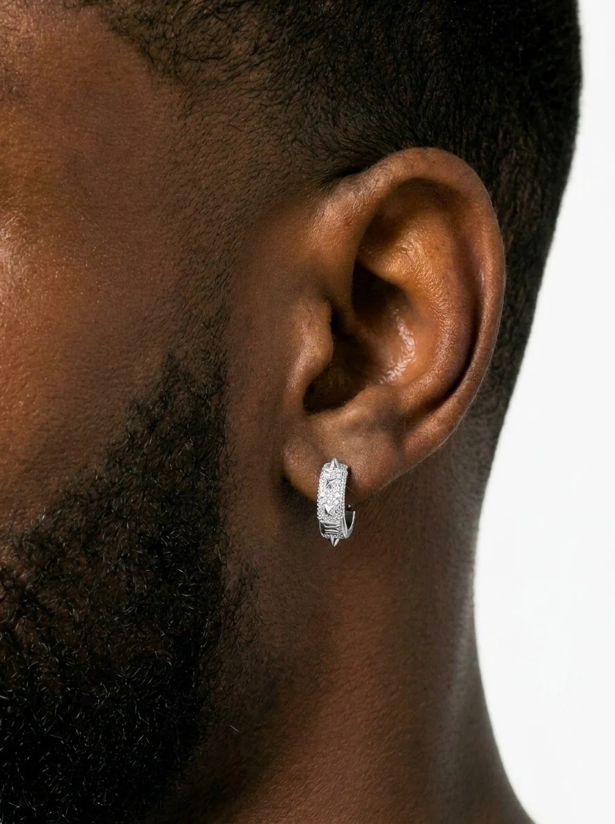 Moissanite Spiked Huggie Earrings 14K Gold - Image 3