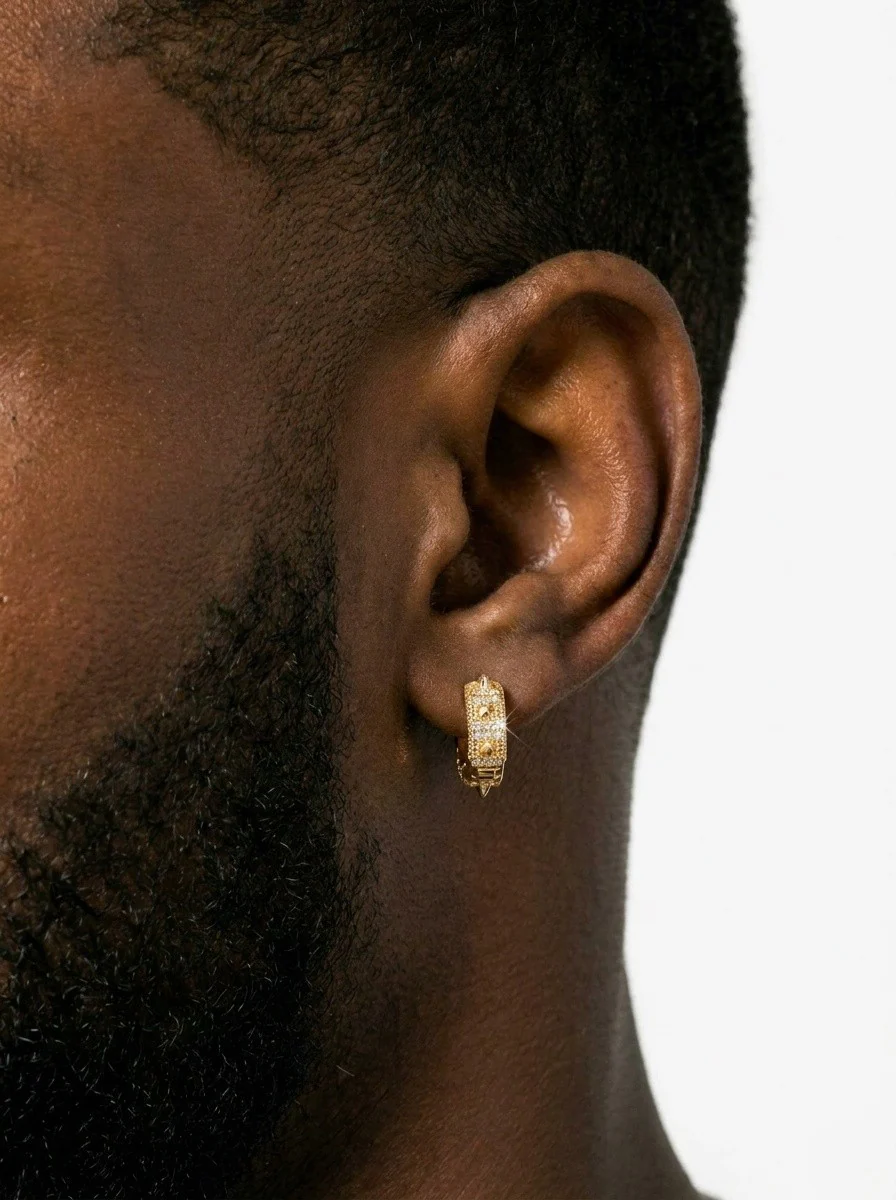 Moissanite Spiked Huggie Earrings 14K Gold - Image 4