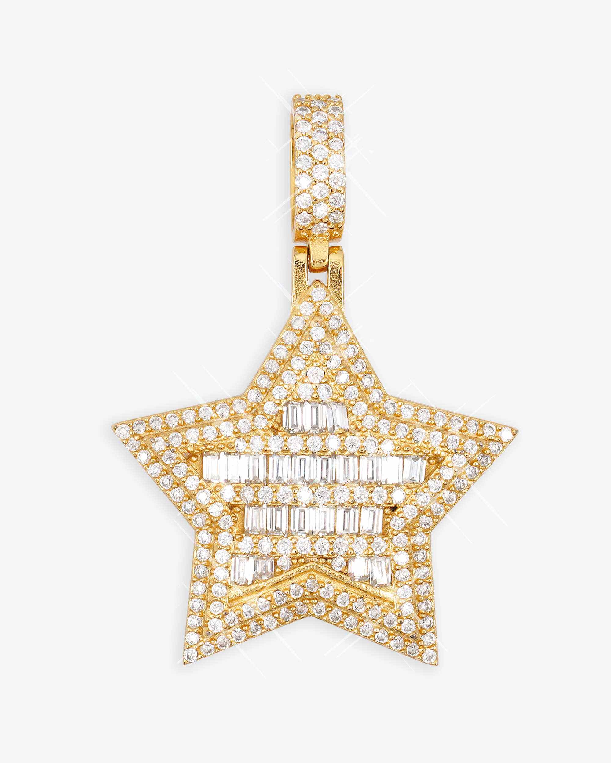 Moissanite Baguette Star Pendant 14K Gold - Image 5