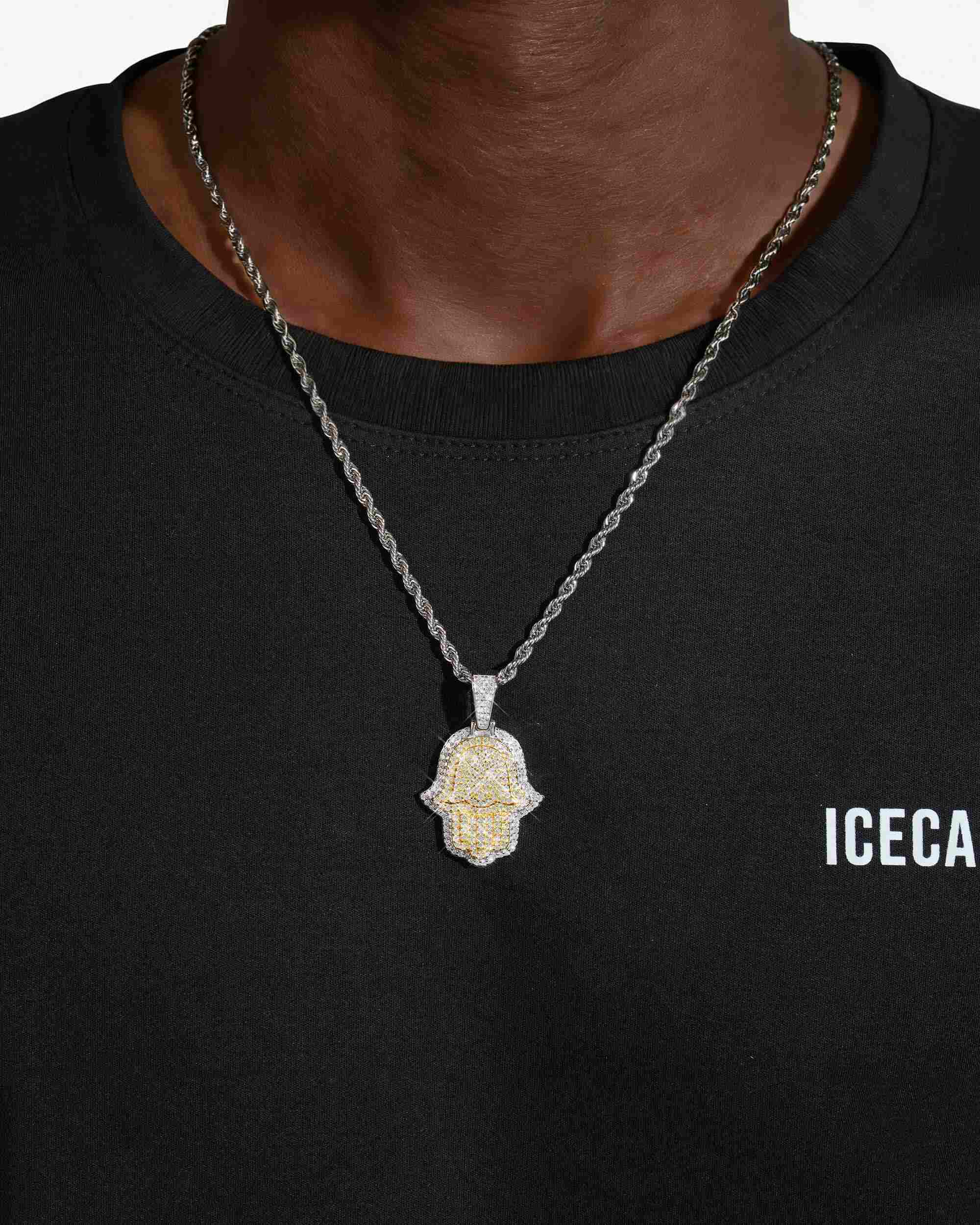 Moissanite Two Tone Hamsa Hand Pendant 14K Gold - Image 14