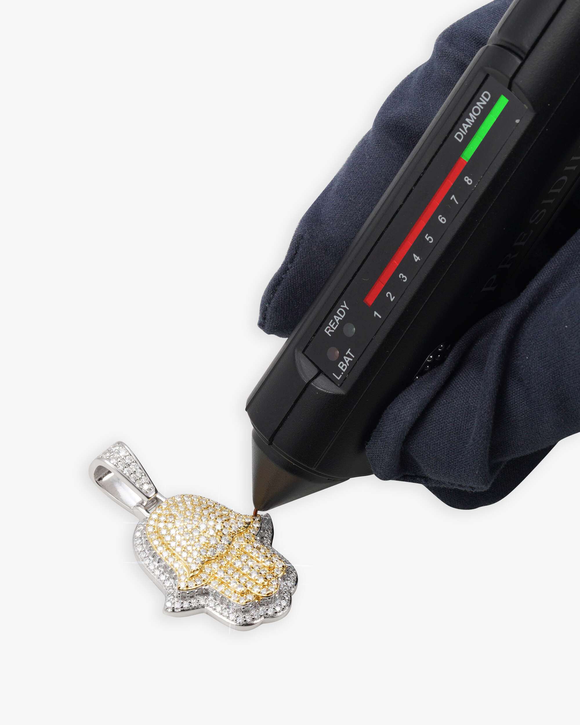 Moissanite Two Tone Hamsa Hand Pendant 14K Gold - Image 16