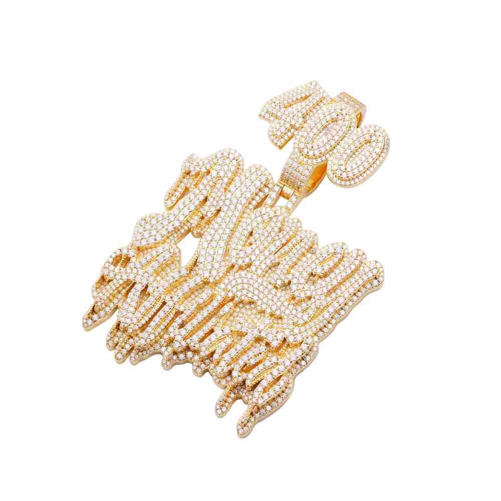 "MONEY ATTITUDE" Custom Moissanite Pendant 14K Yellow Gold - Image 4
