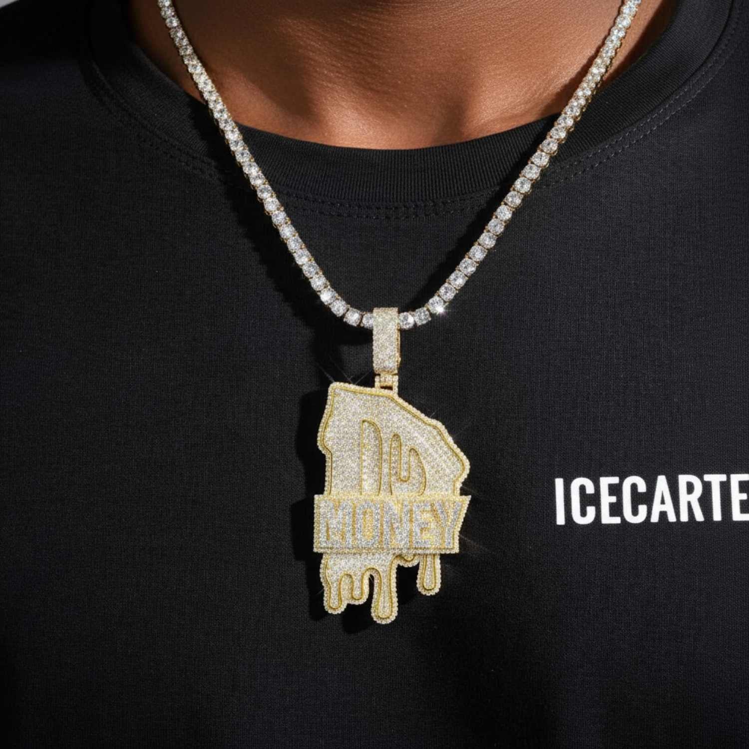 "MONEY" Custom Moissanite Name Pendant 14K Gold - Image 2