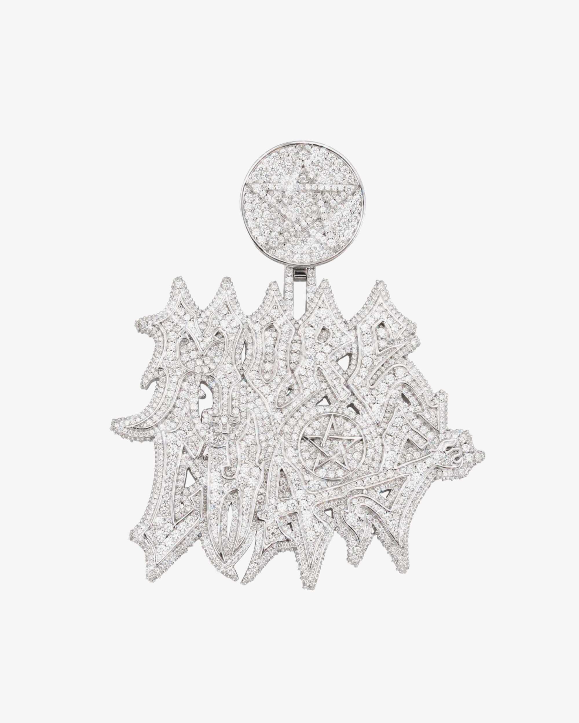 "MORE CHAOS" Custom Moissanite Name Pendant 14K Gold